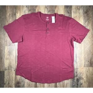 New GAP Slub Henley Short Sleeve 100% Cotton Casual Rounded Hem Large NWT .